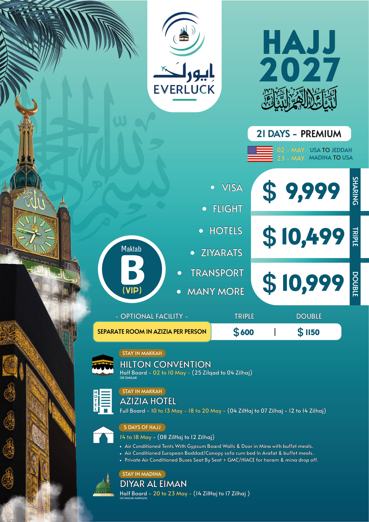 Hajj 2027 Package USA - 21 Days Premium